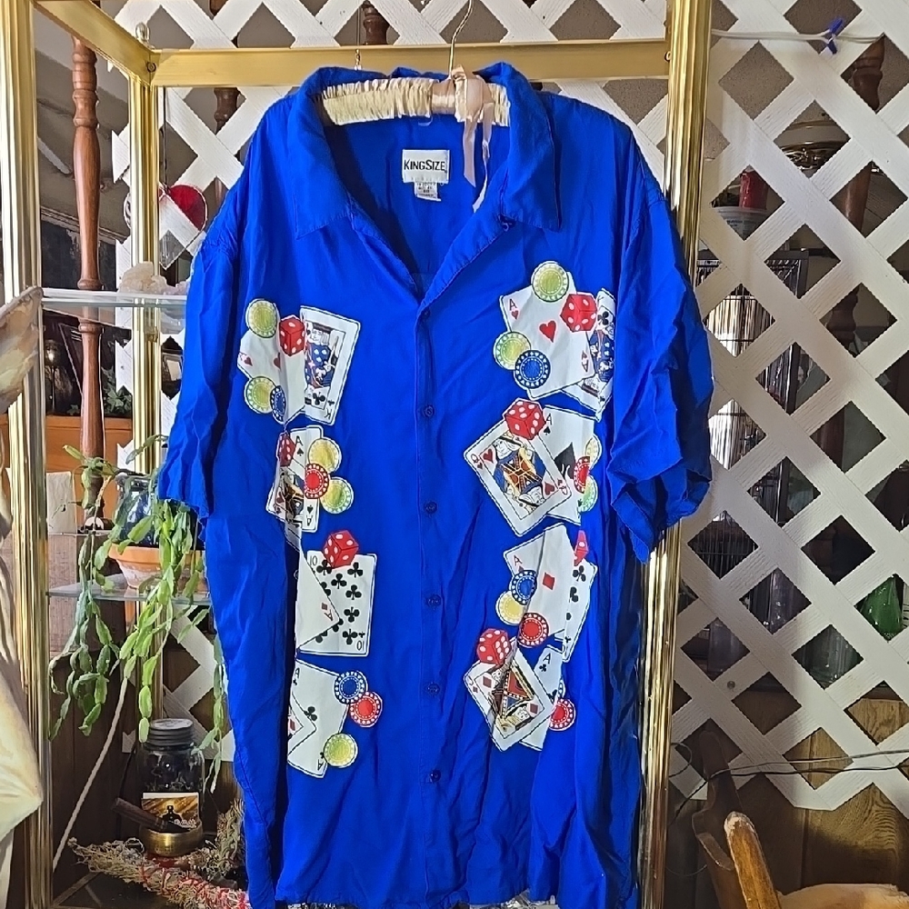 Blue Poker Themed Button-Up Shirt Size 4x.
